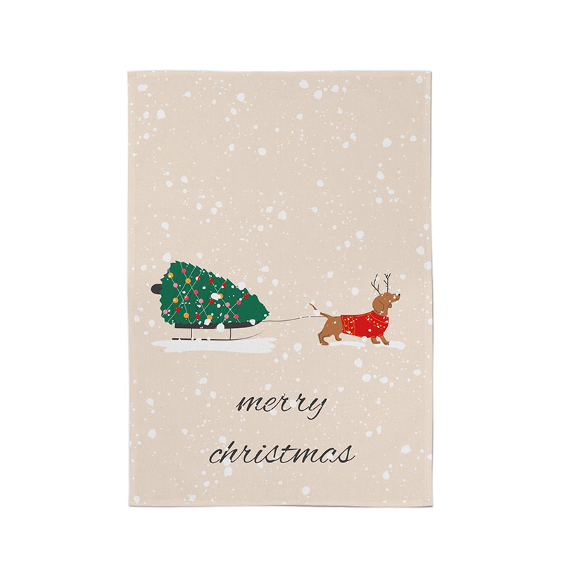 BR Geschirrtuch Dackel mit Schlitten - 50x70cm - Fb. bunt