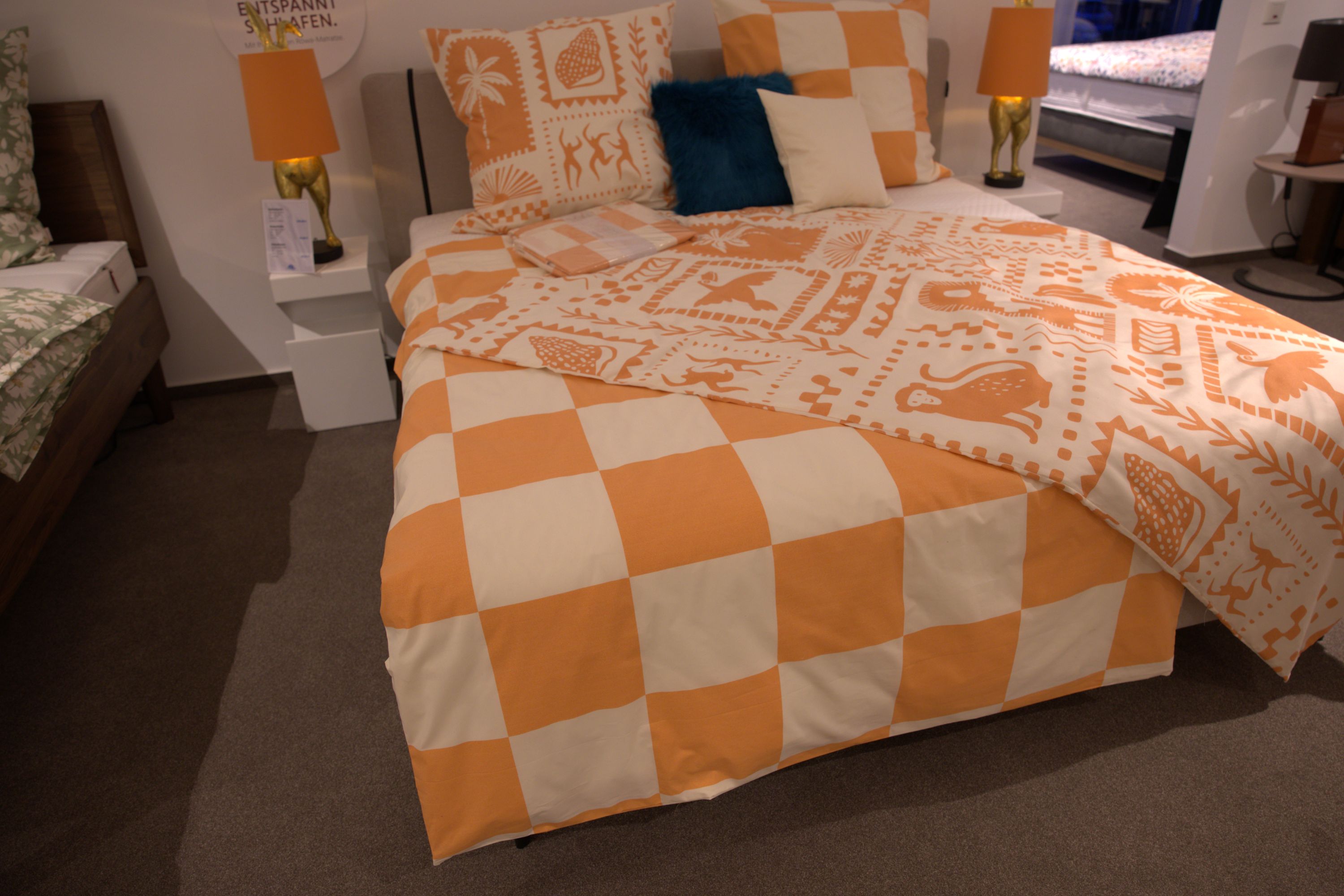 Momm Satin Bettwäsche Checkerboard Bold - Fb. Orange/Weiß