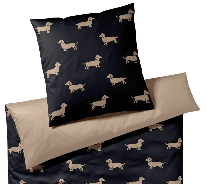 elegante Mako Satin Wendebettwäsche Dogs - Fb. 09 Schwarz-Beige