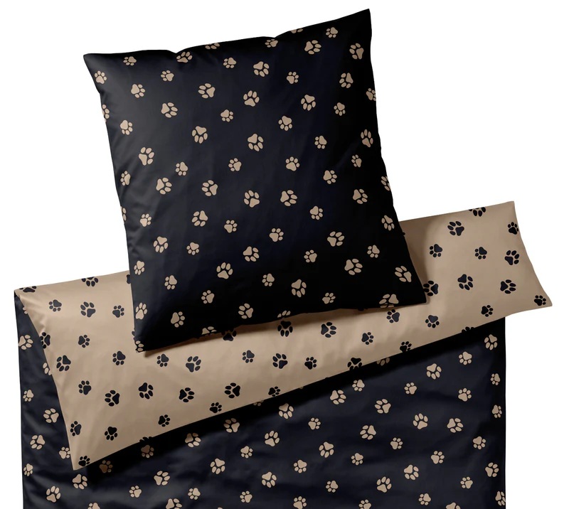 elegante Mako Satin Wendebettwäsche Paws - Fb. 09 Schwarz-Beige