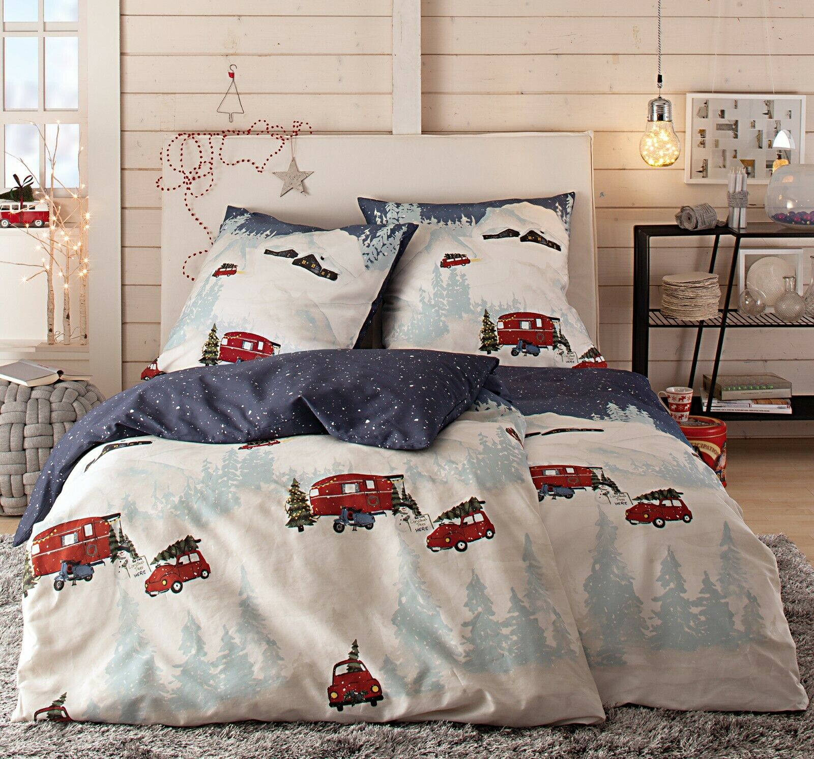 Bettenring Biber Bettwäsche Winterlandschaft Trailer Fb. 050