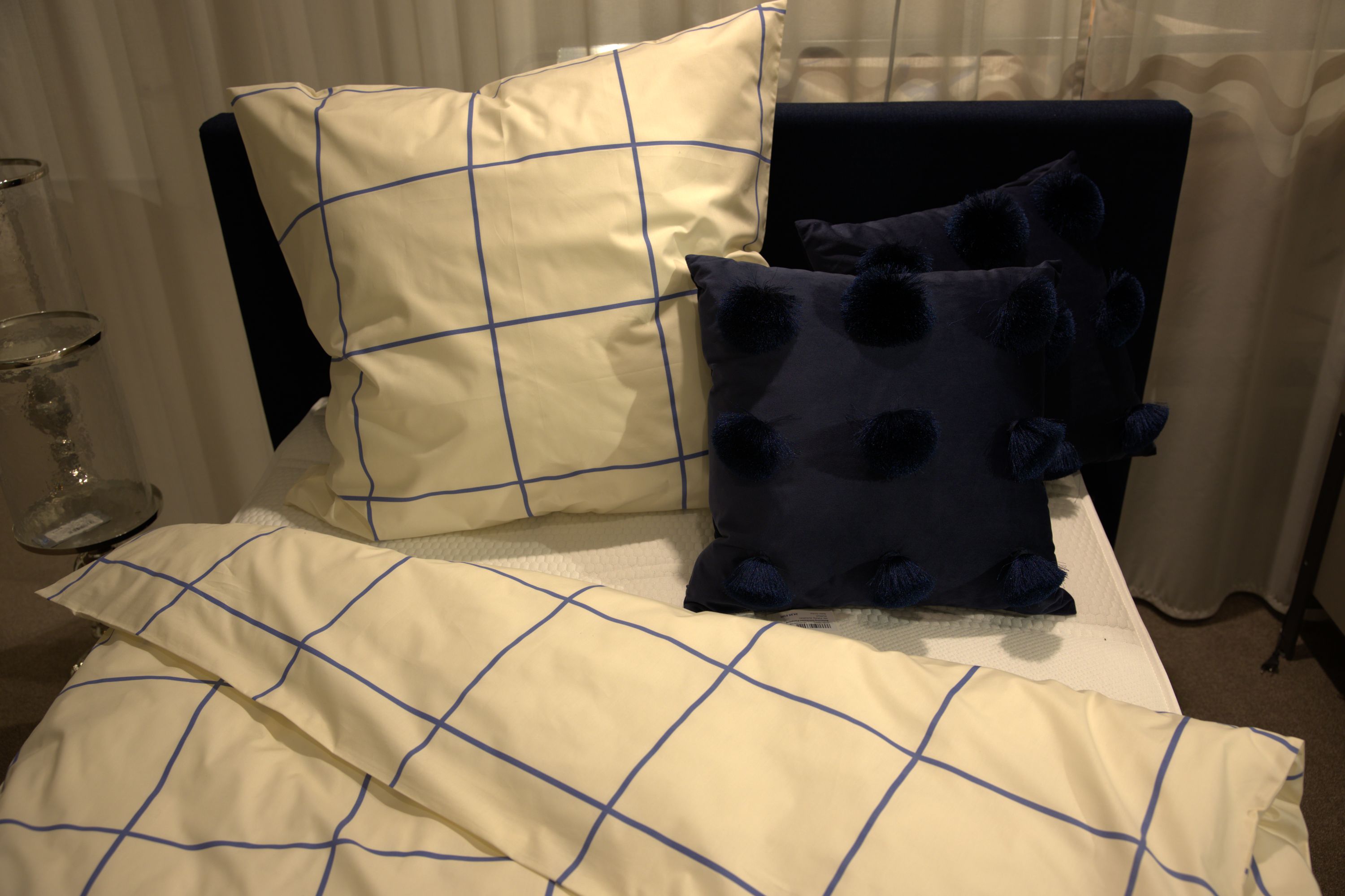 Momm Satin Bettwäsche Checkerboard Light - Fb. Blau