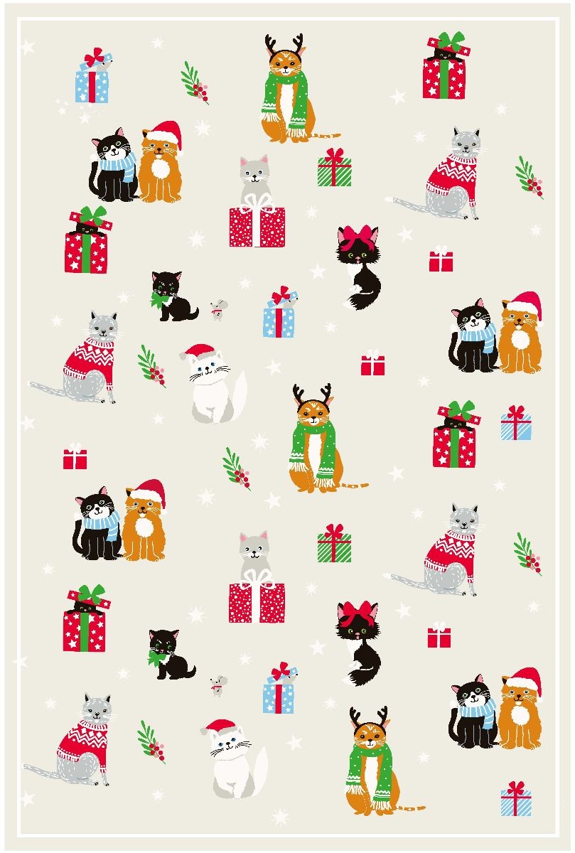Kracht Küchentuch Weihnachtskatzen Halbleinen - 50x70cm